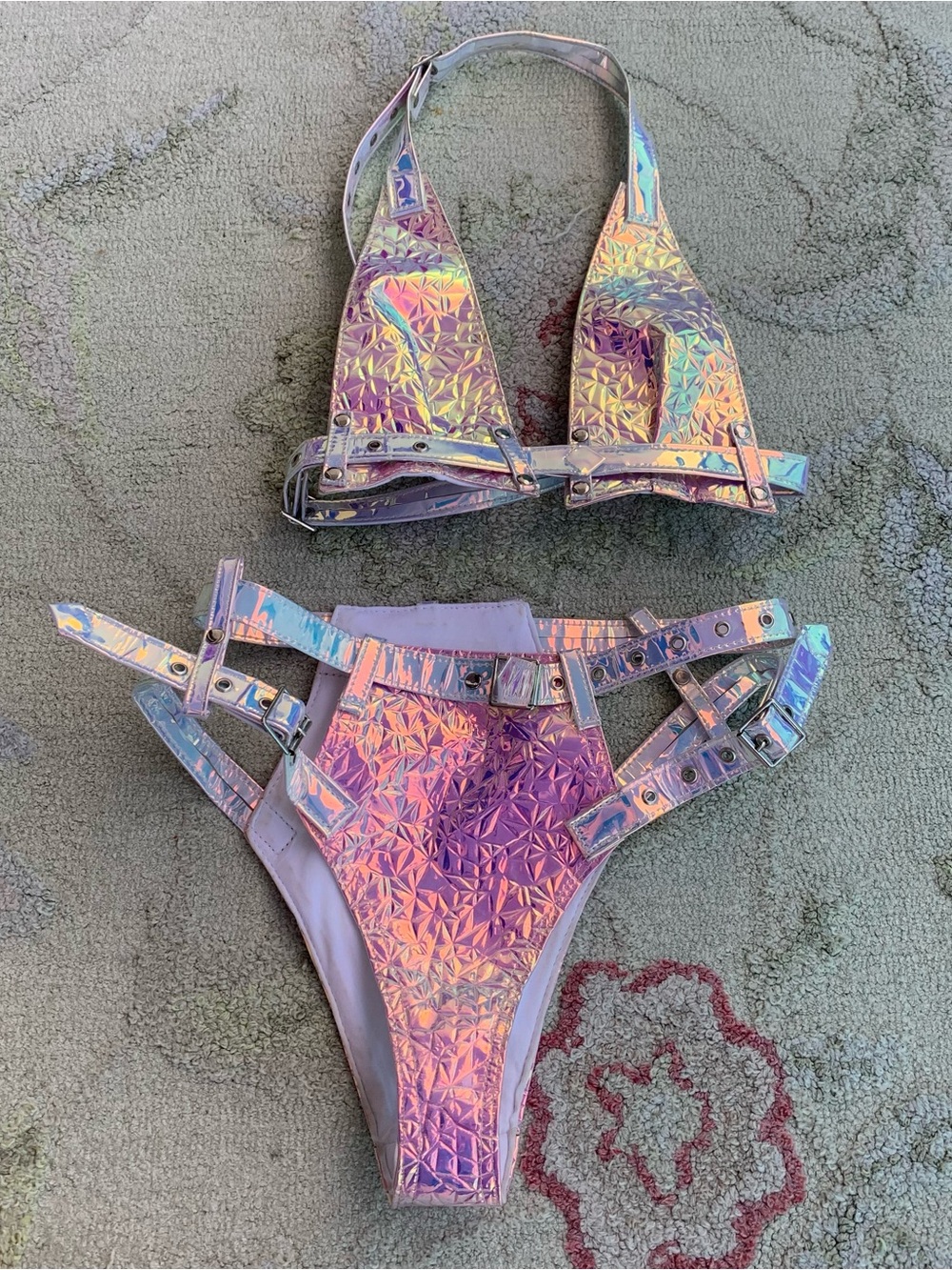 Glow strobe Holographic Iridescent Rave / Festival Two-Piece Set